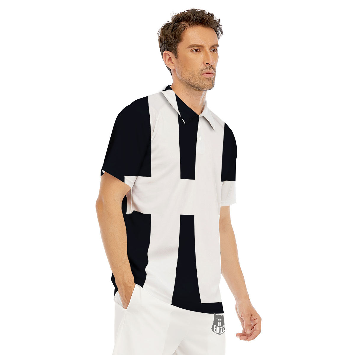 White And Black Pisces Sign Print Men's Golf Shirts-grizzshop