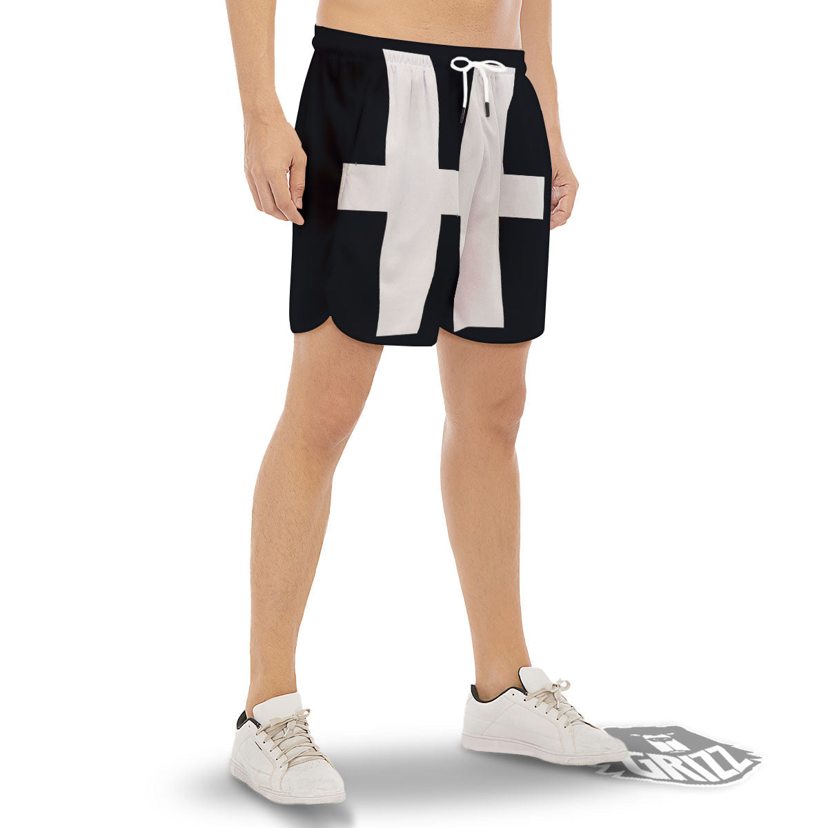 White And Black Pisces Sign Print Men's Gym Shorts-grizzshop