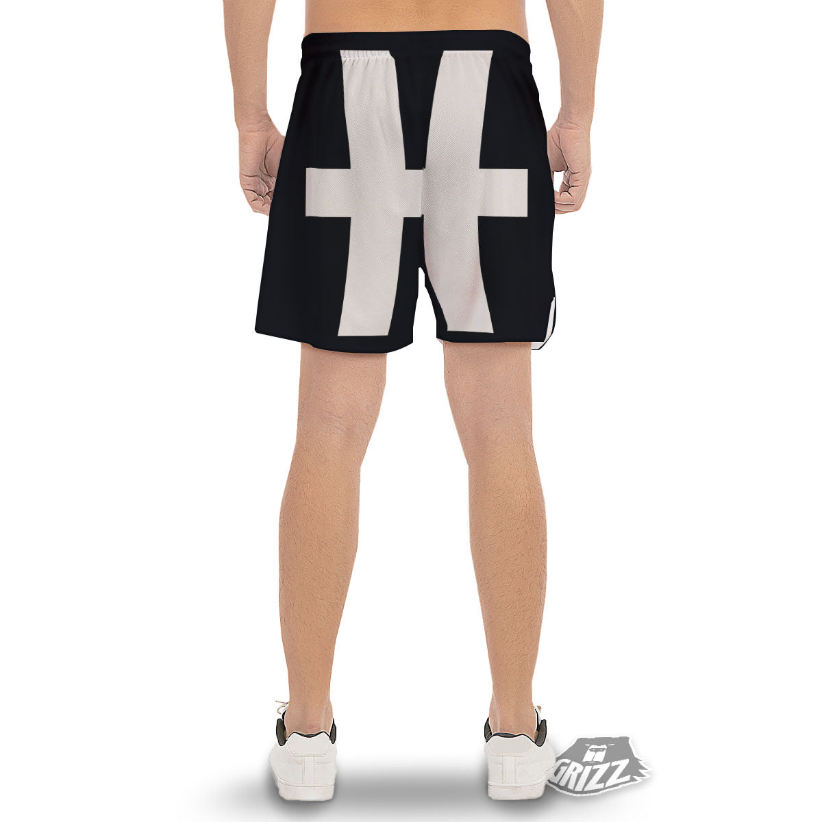 White And Black Pisces Sign Print Men's Gym Shorts-grizzshop