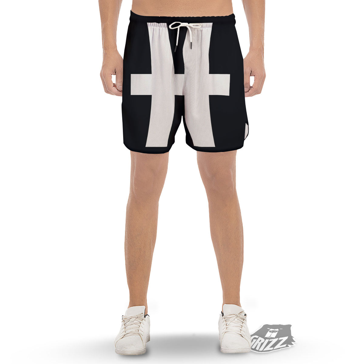 White And Black Pisces Sign Print Men's Gym Shorts-grizzshop