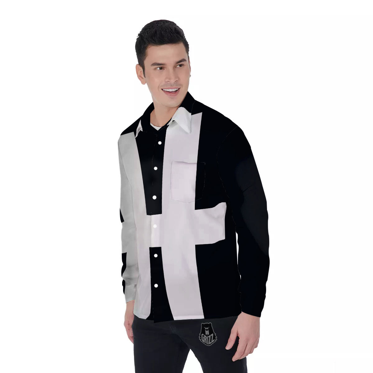 White And Black Pisces Sign Print Men's Long Sleeve Shirts-grizzshop