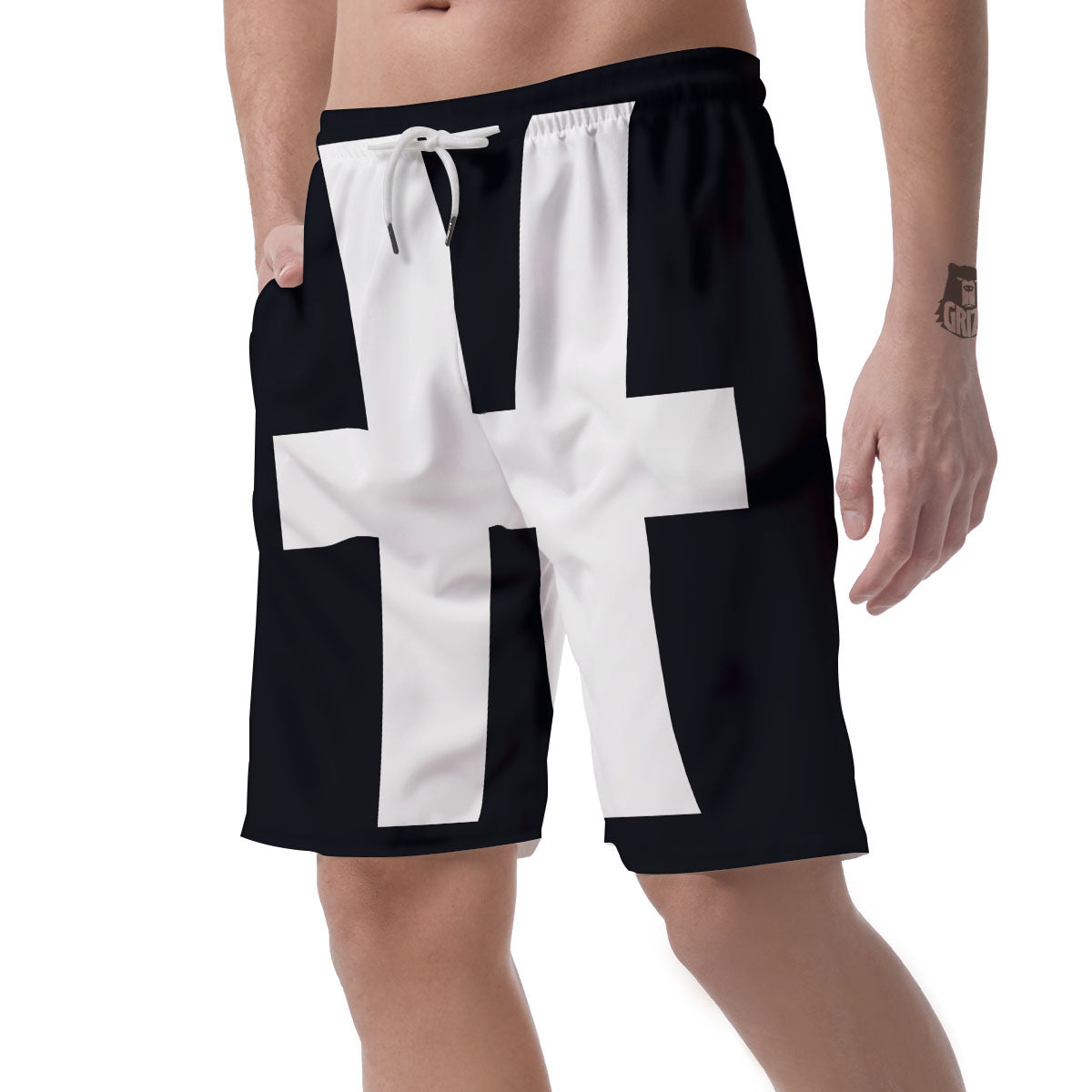 White And Black Pisces Sign Print Men's Shorts-grizzshop