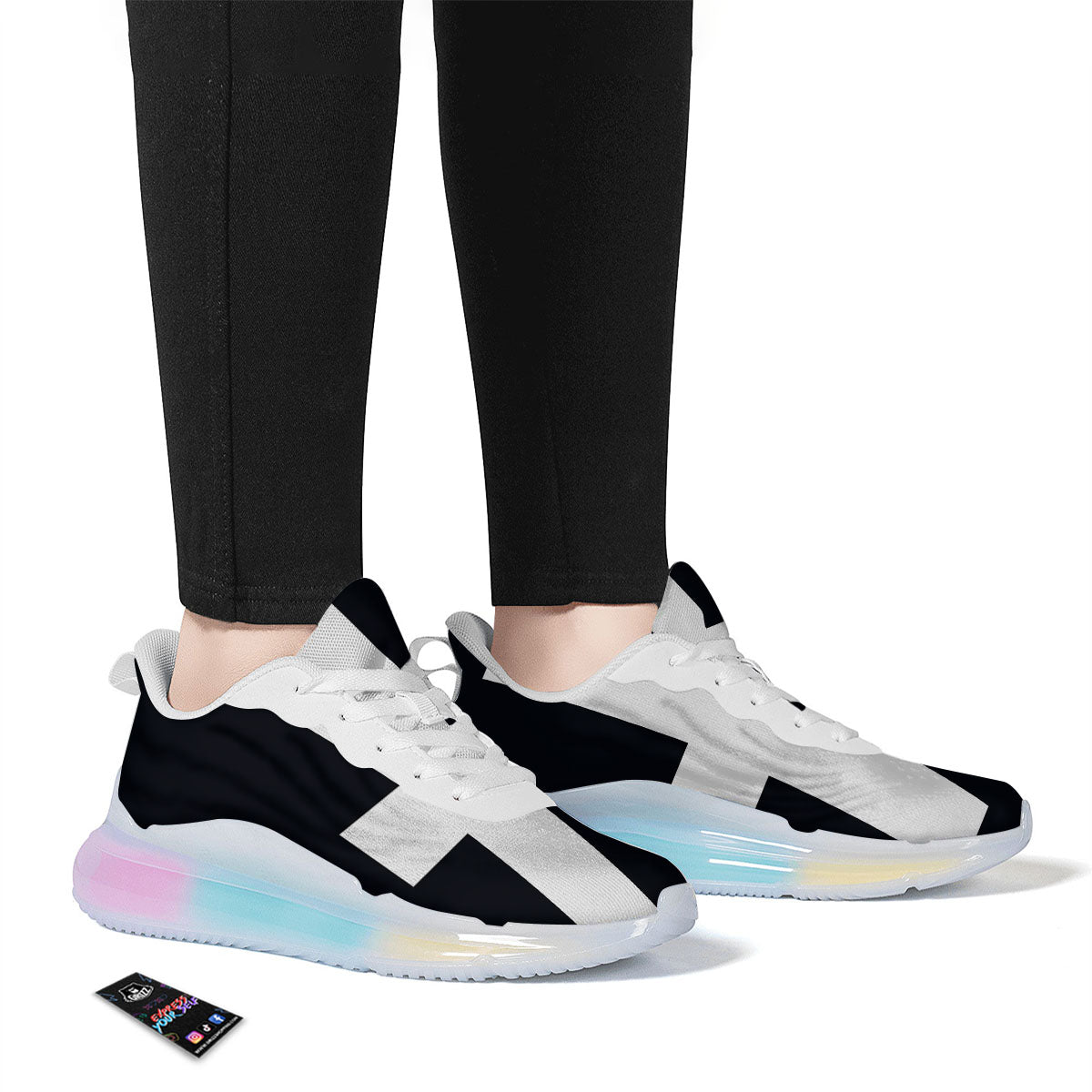 White And Black Pisces Sign Print Running Sneakers-grizzshop