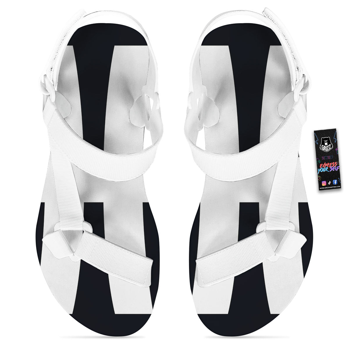 White And Black Pisces Sign Print White Open Toe Sandals-grizzshop