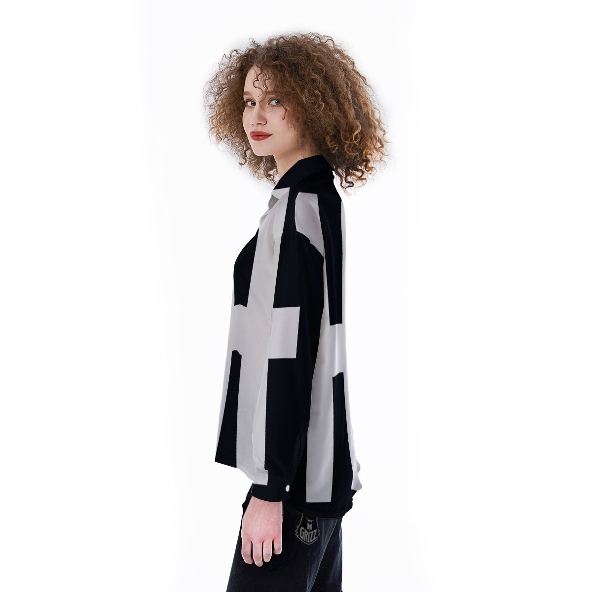 White And Black Pisces Sign Print Women's Long Sleeve Shirts-grizzshop