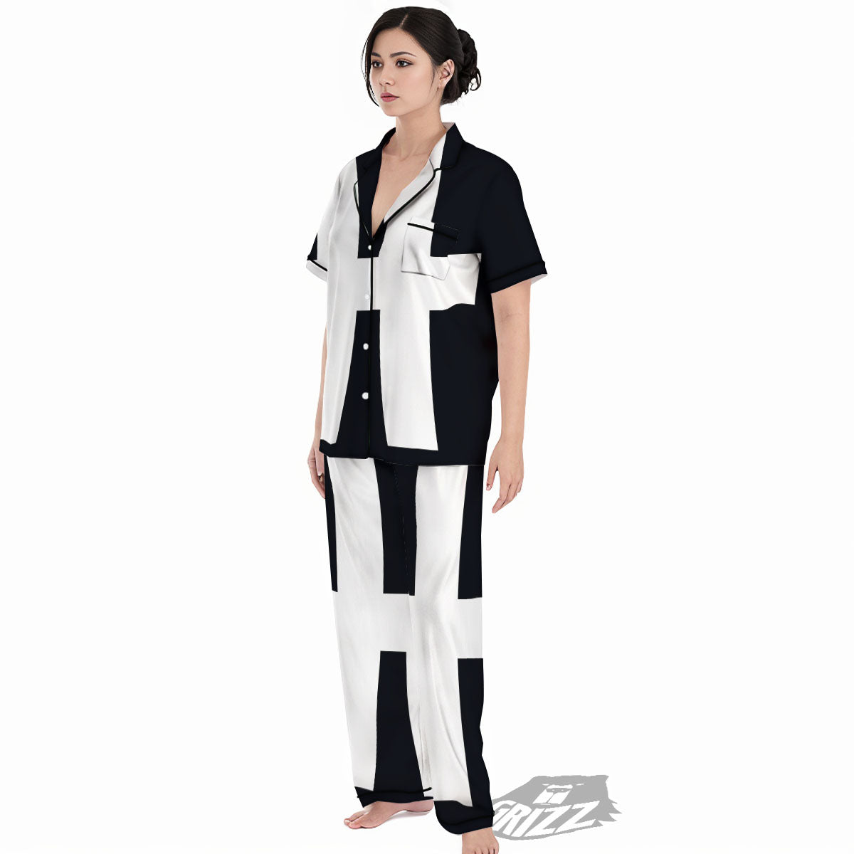 White And Black Pisces Sign Print Women's Pajamas Set-grizzshop