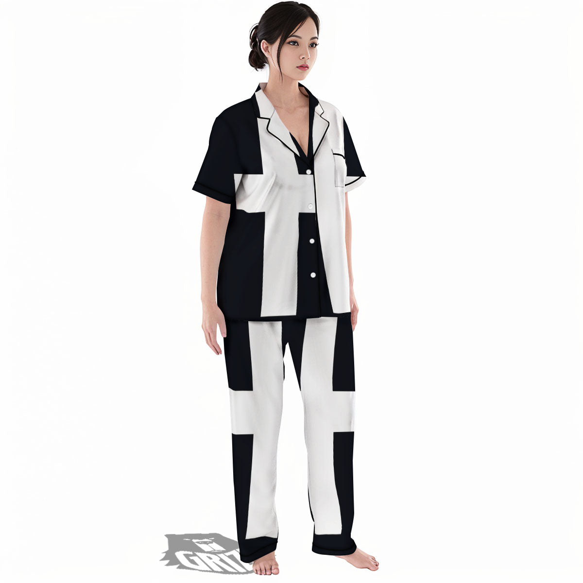 White And Black Pisces Sign Print Women's Pajamas Set-grizzshop