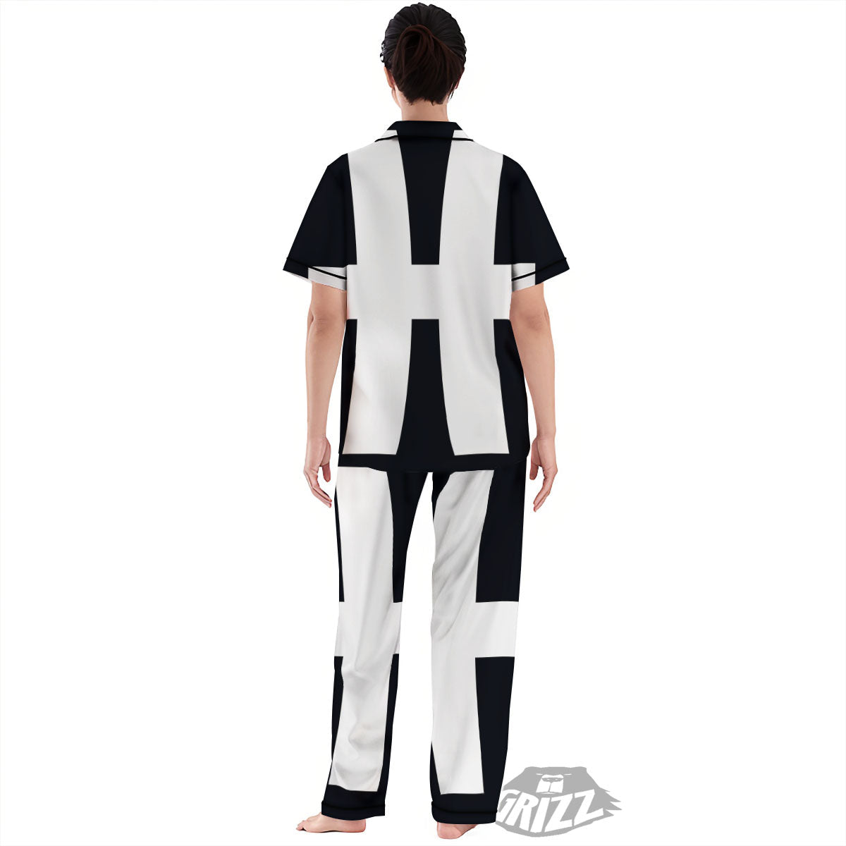 White And Black Pisces Sign Print Women's Pajamas Set-grizzshop