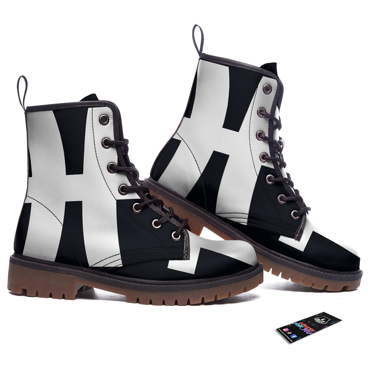 White And Black Pisces Sign Print Work Boots-grizzshop
