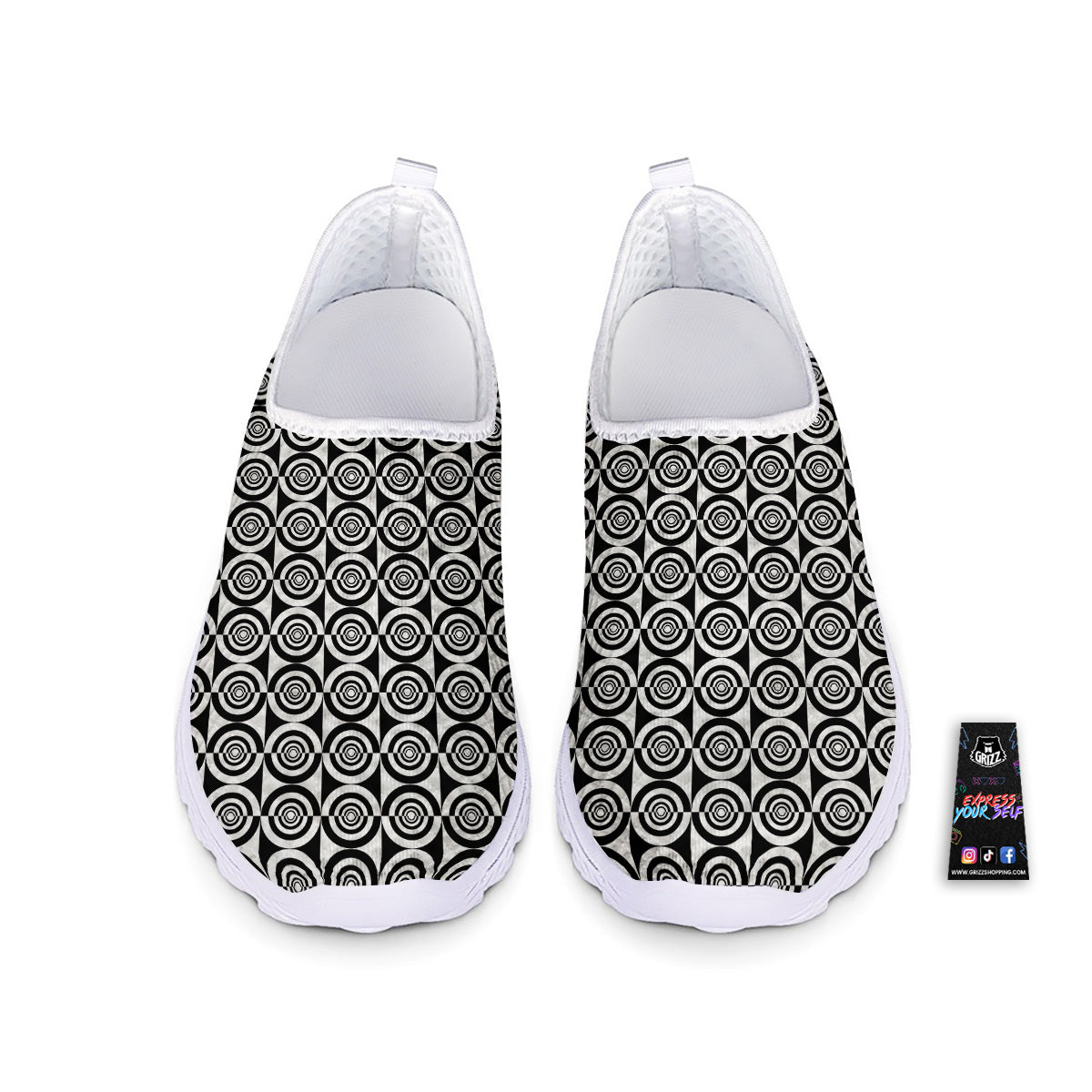 White And Black Target Board Print Pattern Nurse Shoes-grizzshop