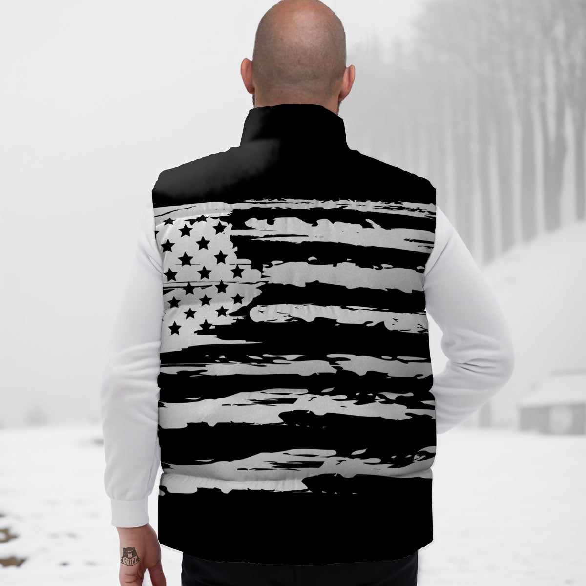 White And Black USA Flag Print Down Vest