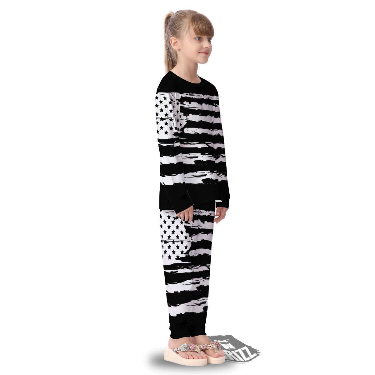White And Black USA Flag Print Kid's Pajamas-grizzshop