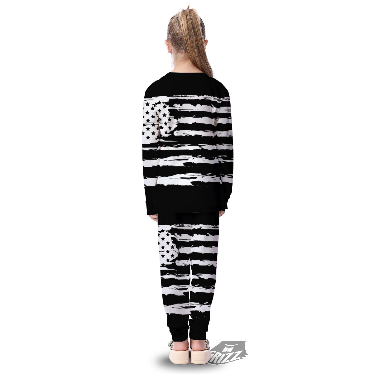White And Black USA Flag Print Kid's Pajamas-grizzshop