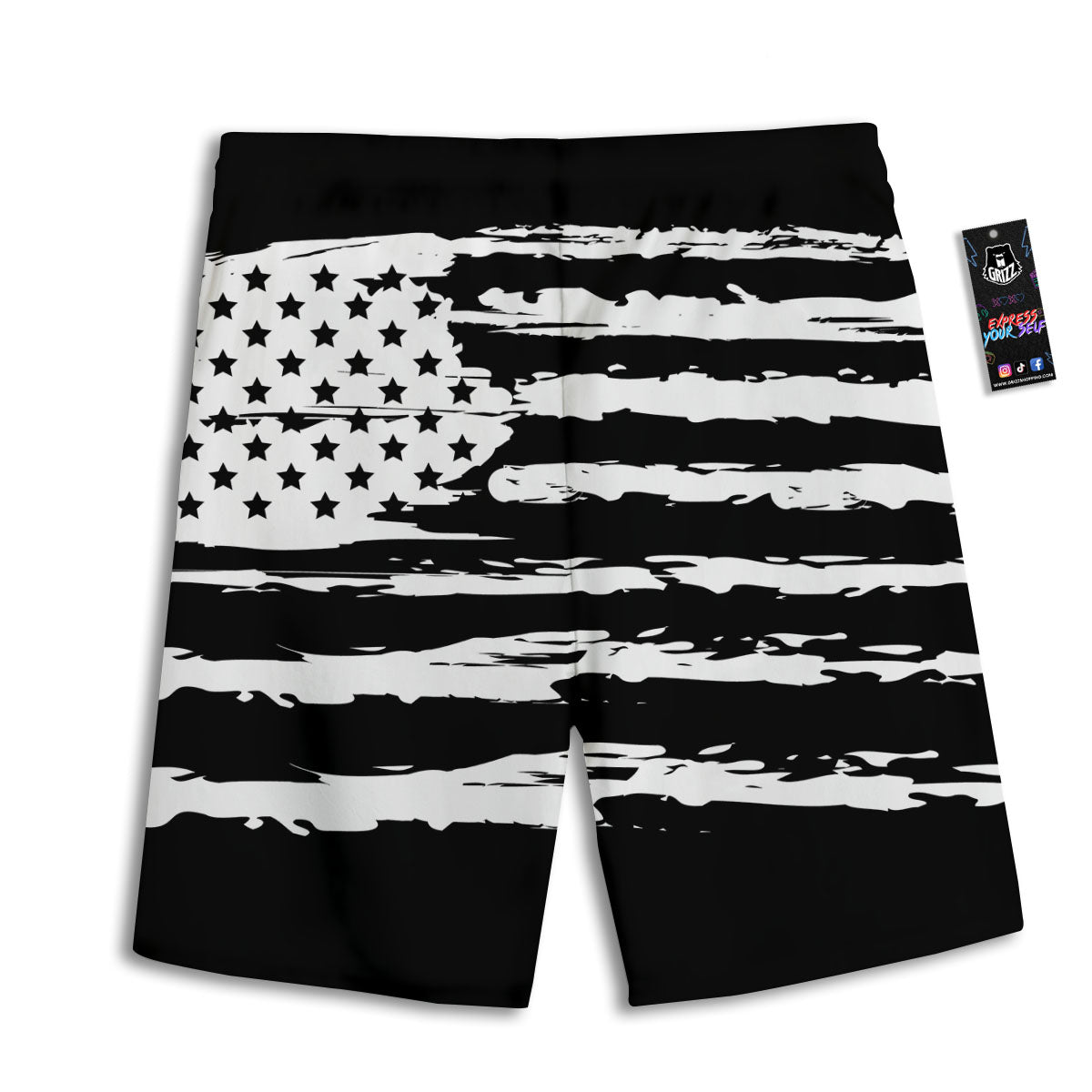 White And Black USA Flag Print Men's Athletic Shorts