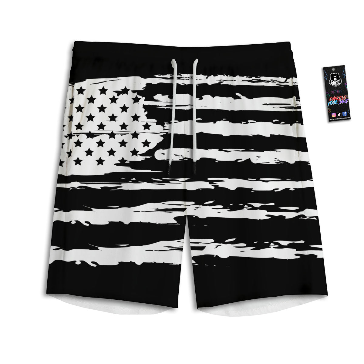 White And Black USA Flag Print Men's Athletic Shorts