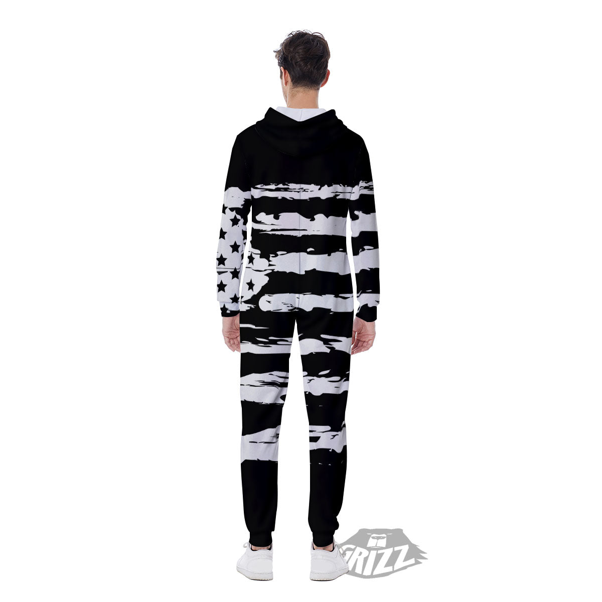 White And Black USA Flag Print Men's Jumpsuit-grizzshop