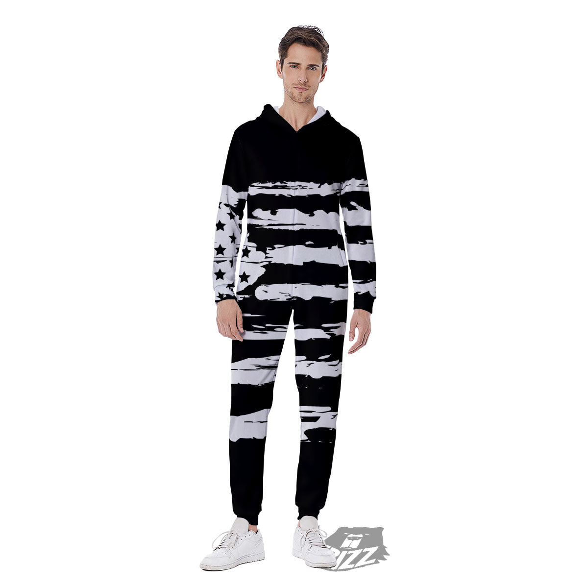 White And Black USA Flag Print Men's Jumpsuit-grizzshop