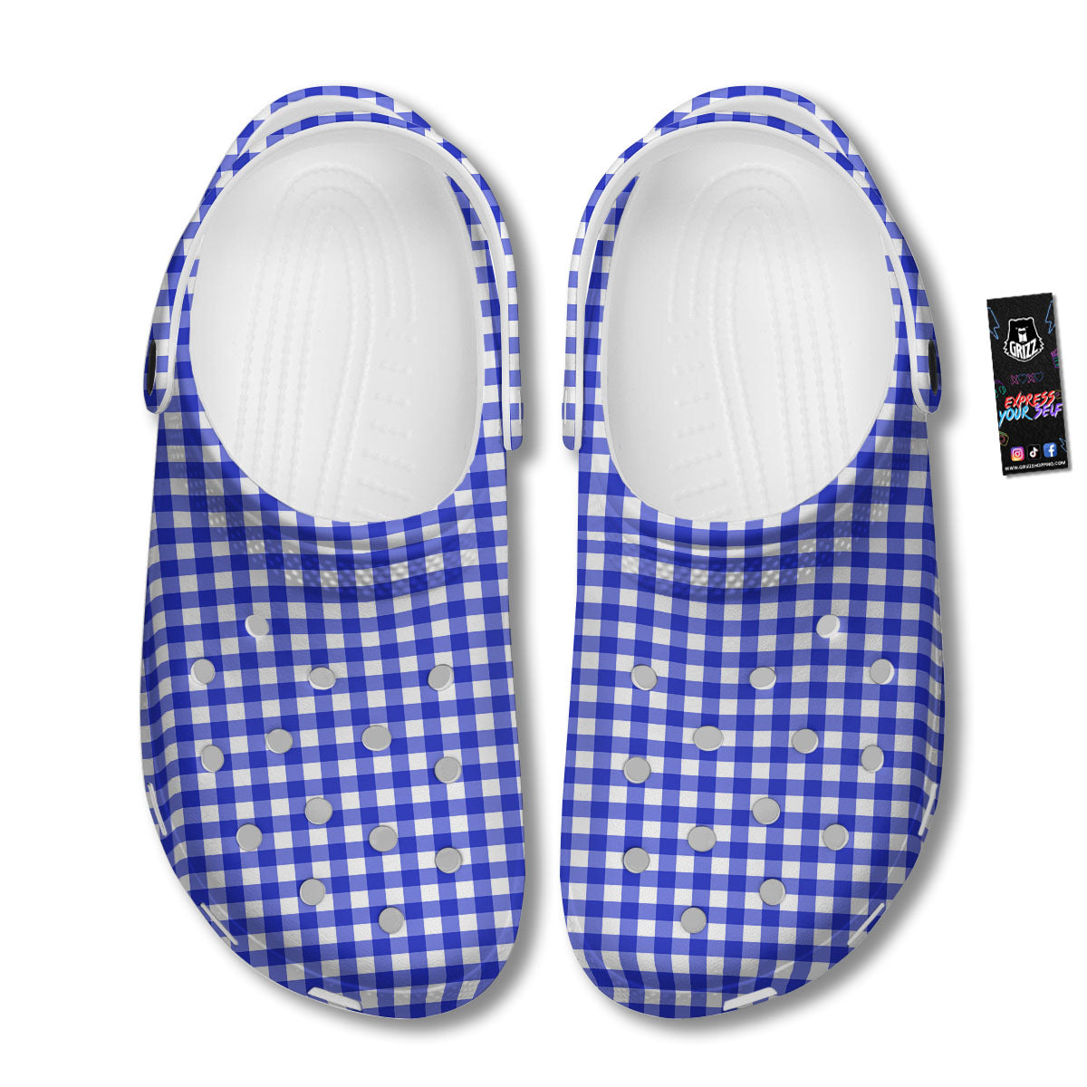 White And Blue Check Print Pattern Clog-grizzshop
