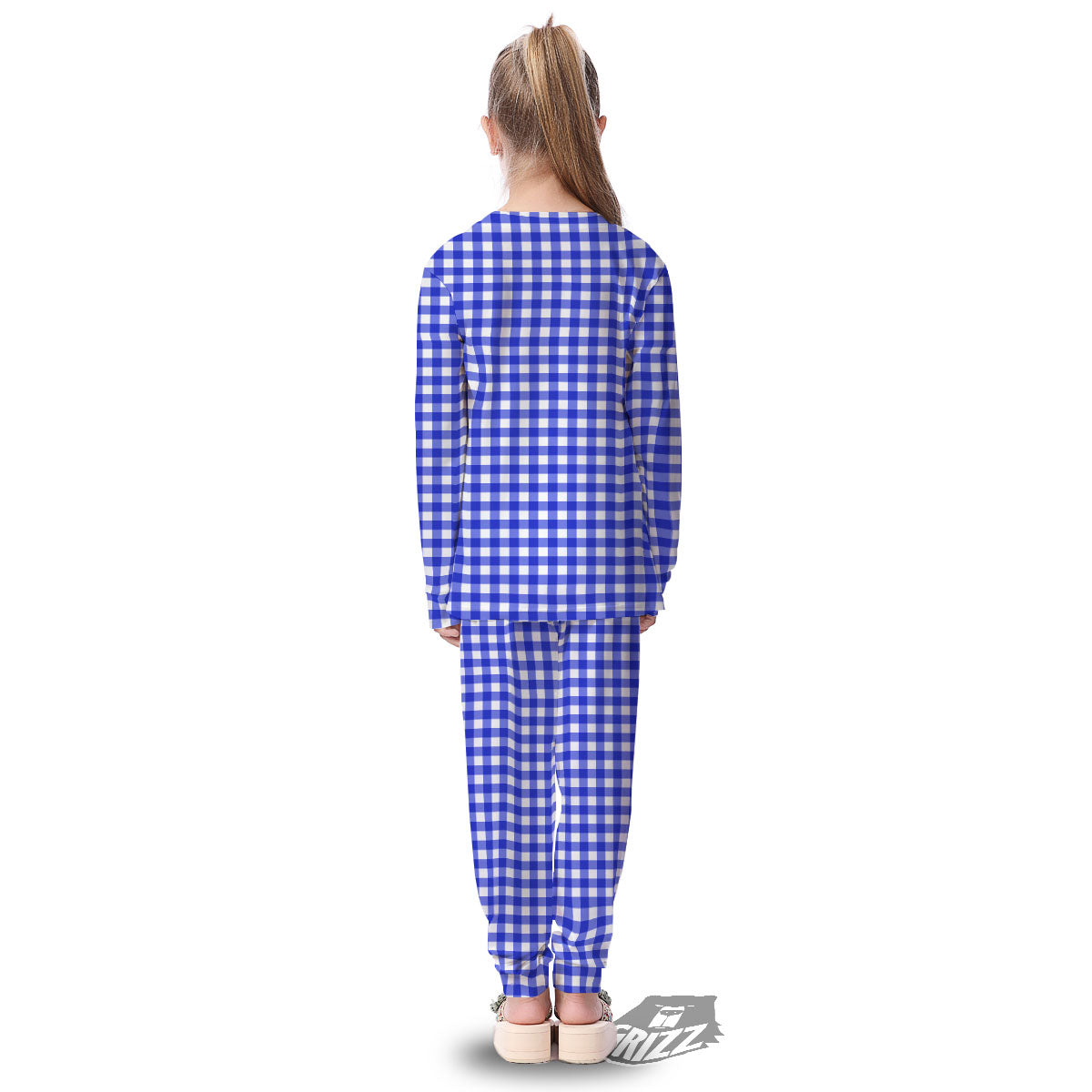 White And Blue Check Print Pattern Kid's Pajamas-grizzshop