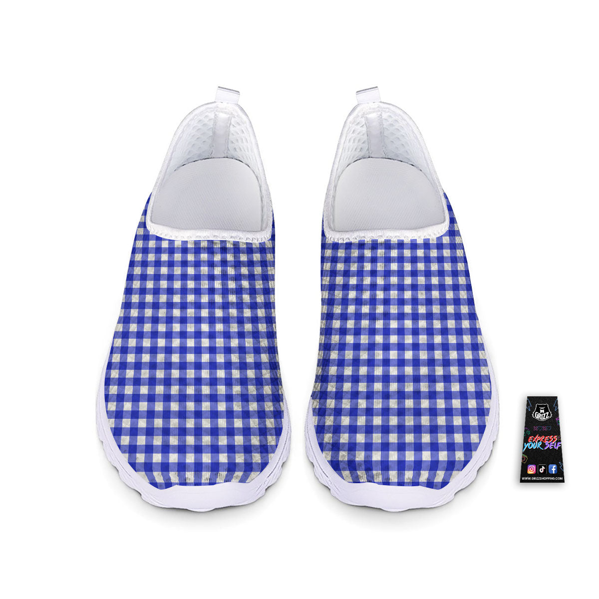 White And Blue Check Print Pattern Nurse Shoes-grizzshop