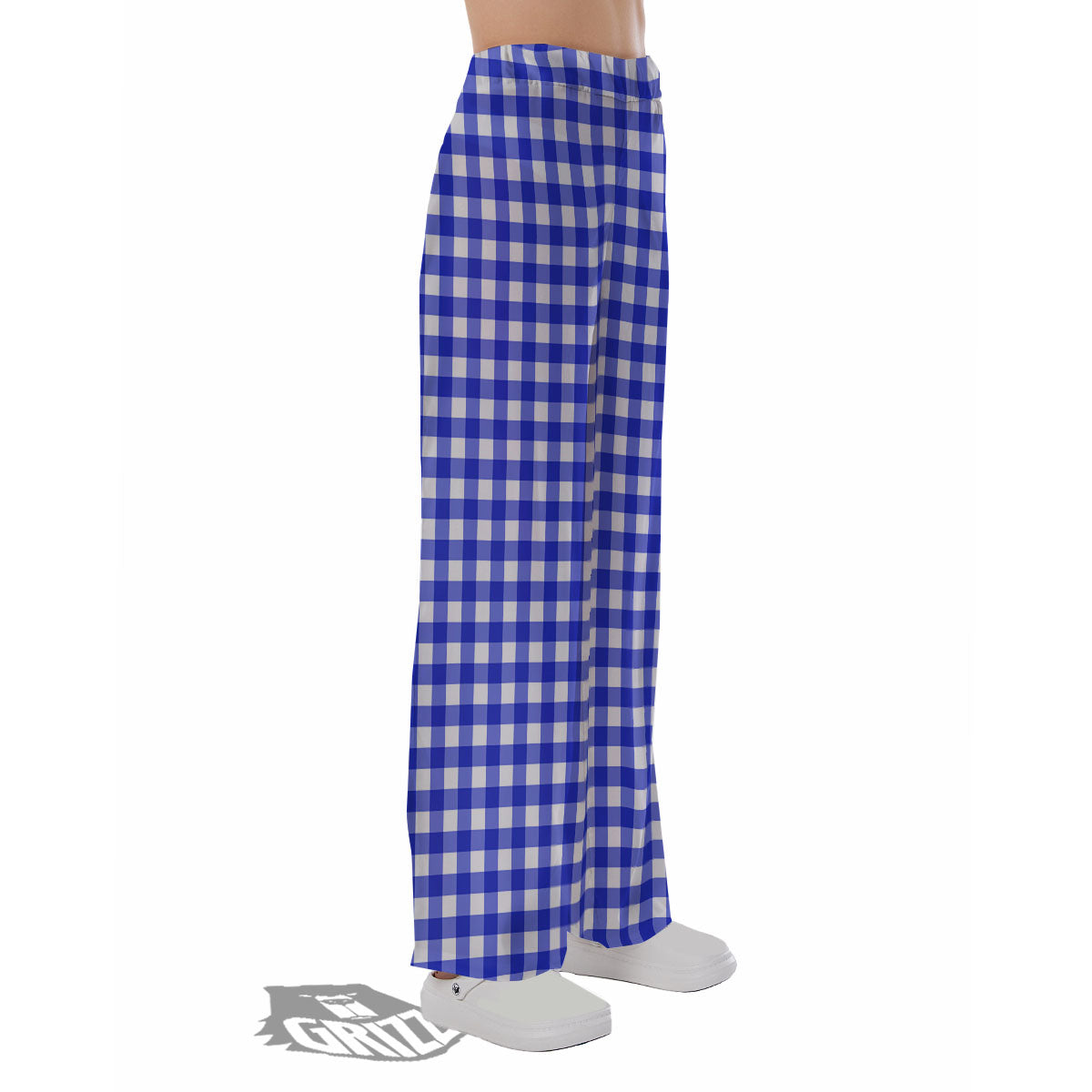 White And Blue Check Print Pattern Pajama Pants-grizzshop