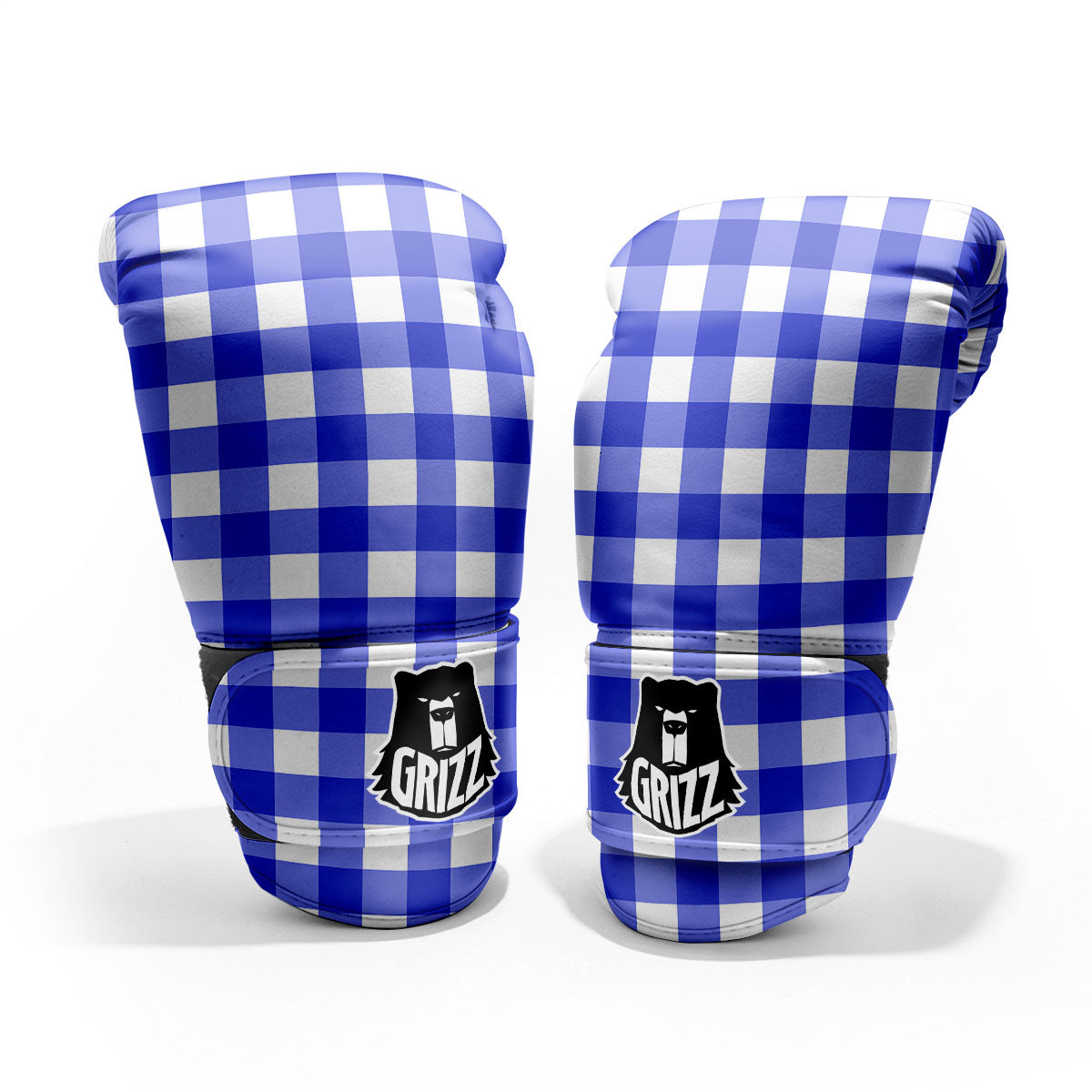 White And Blue Check Print Pattern Pro Boxing Glove