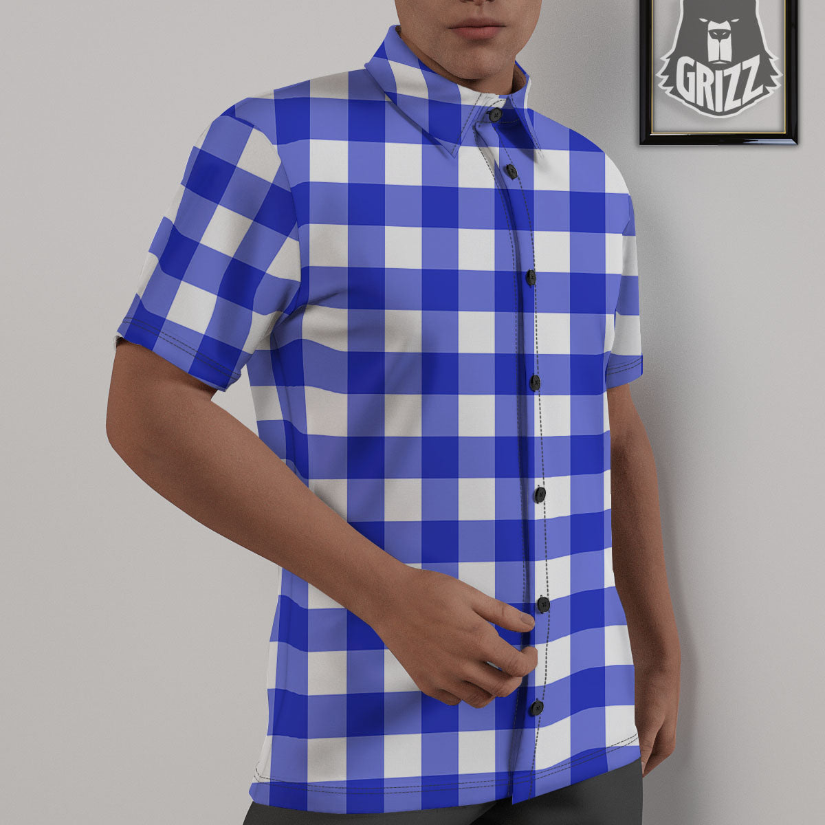 White And Blue Check Print Pattern Untucked Shirts-grizzshop