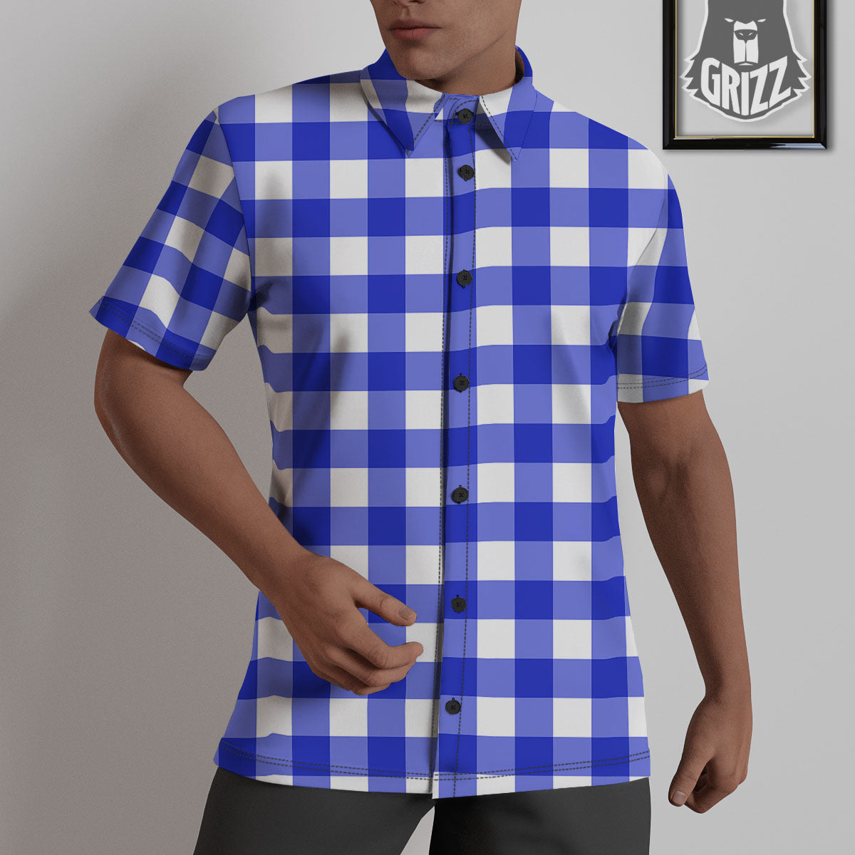 White And Blue Check Print Pattern Untucked Shirts-grizzshop