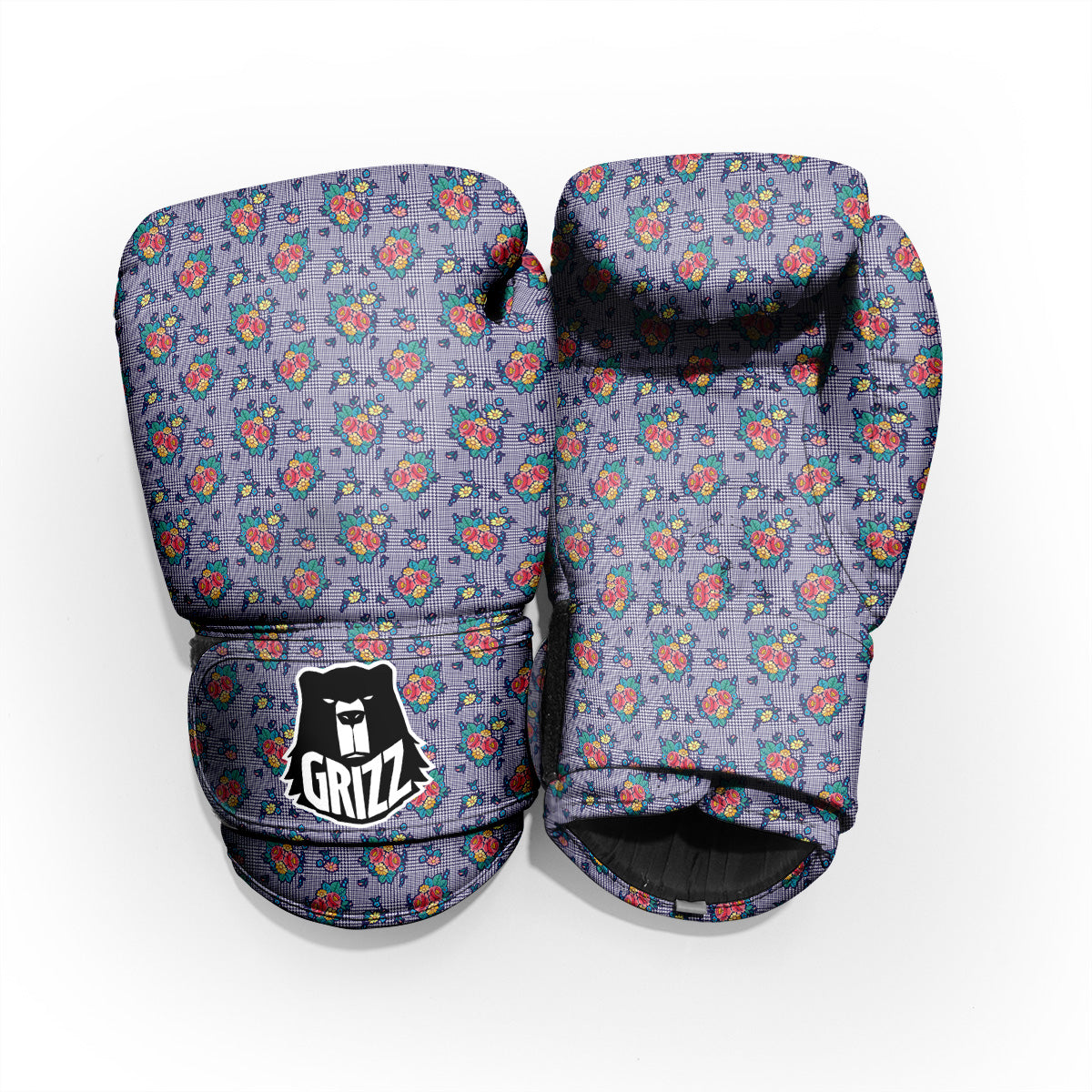 White And Blue Floral Glen Plaid Print Pro Boxing Glove