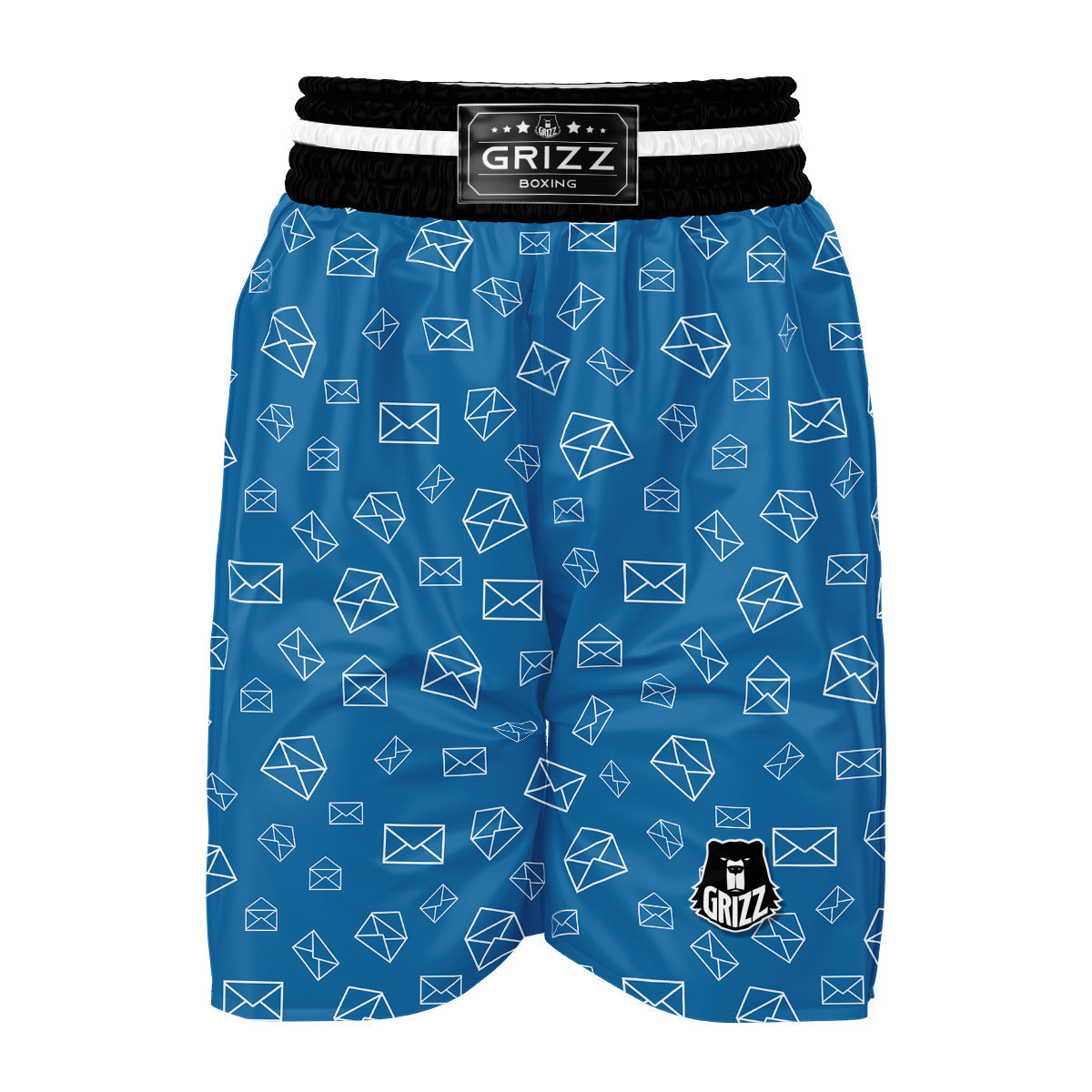 White And Blue Mail Print Pattern Boxing Shorts-grizzshop
