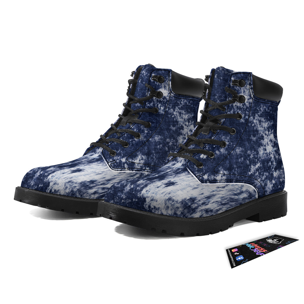 White And Blue Tie Dye Acid Wash Print Boots-grizzshop