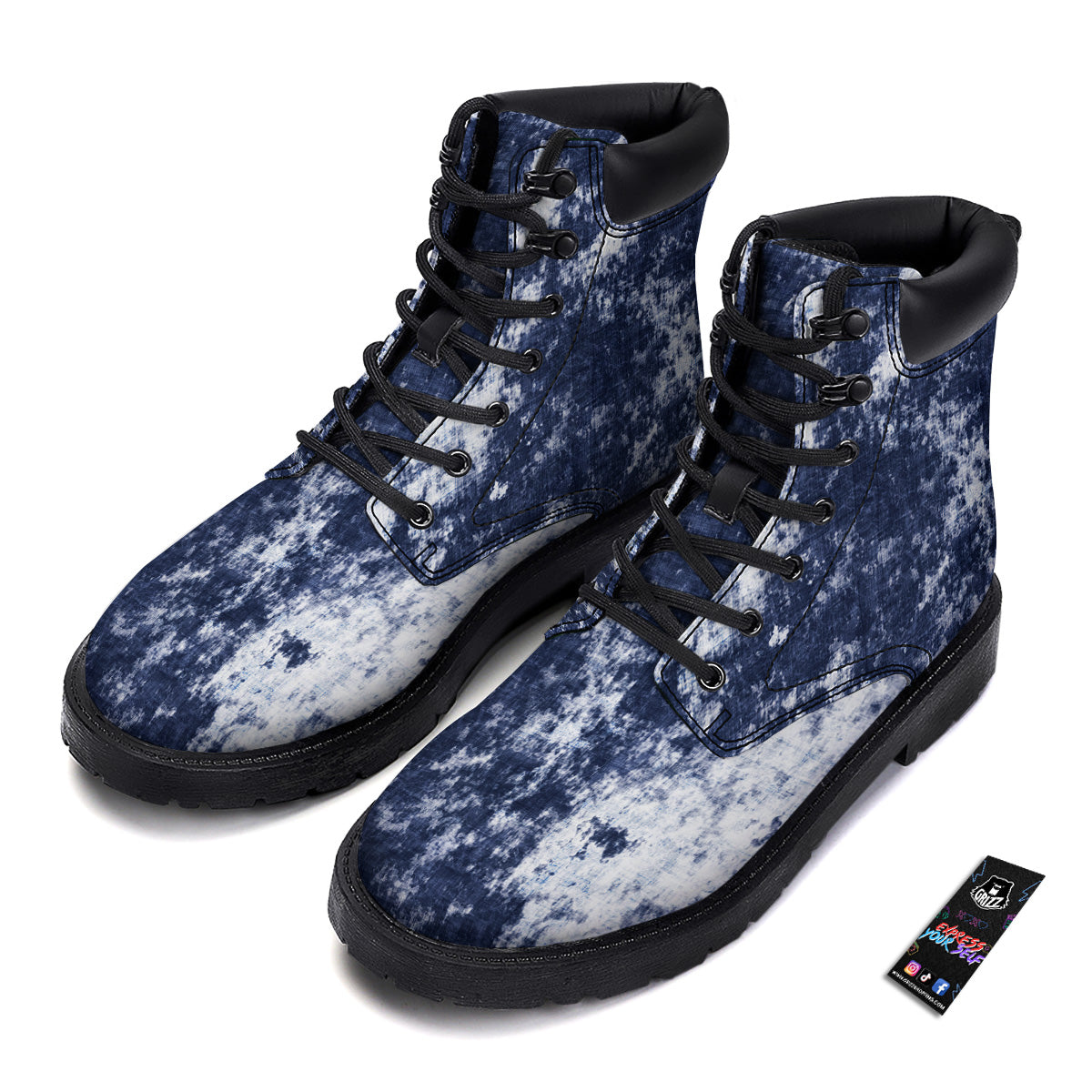 White And Blue Tie Dye Acid Wash Print Boots-grizzshop