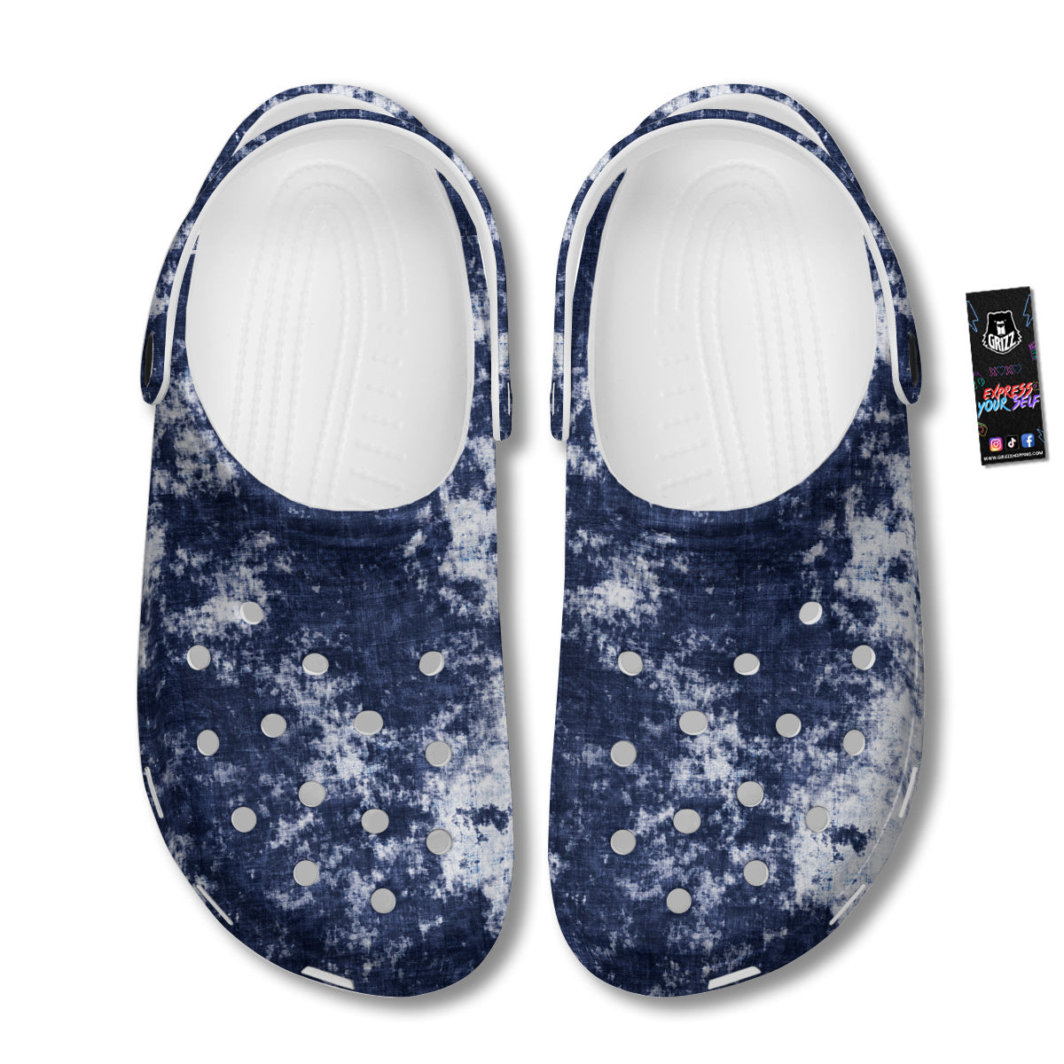 White And Blue Tie Dye Acid Wash Print Clog-grizzshop
