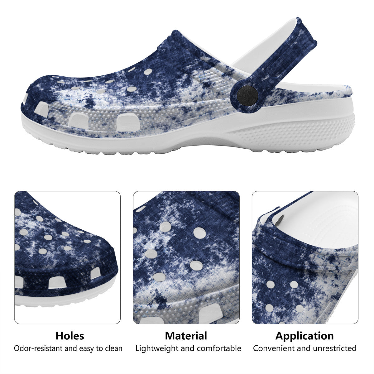 White And Blue Tie Dye Acid Wash Print Clog-grizzshop