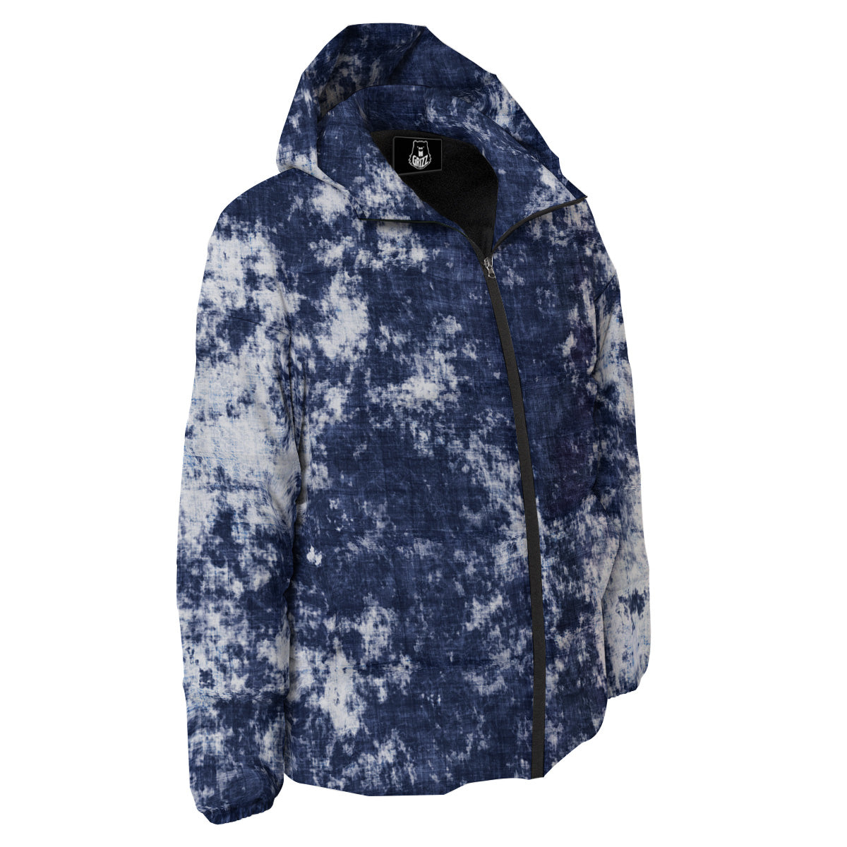 White And Blue Tie Dye Acid Wash Print Down Jacket-grizzshop