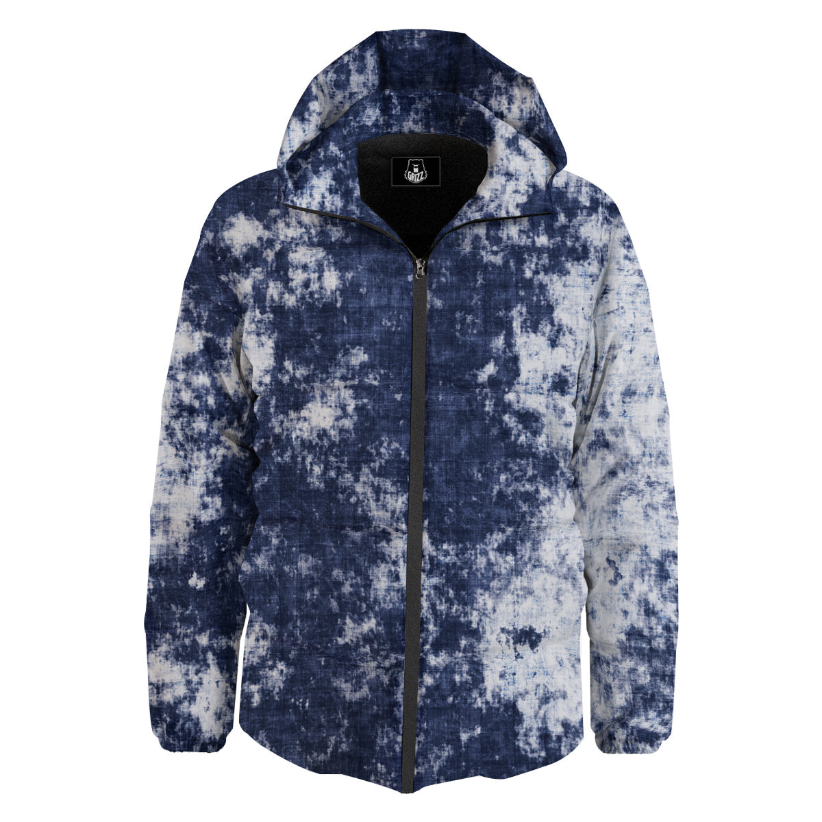 White And Blue Tie Dye Acid Wash Print Down Jacket-grizzshop