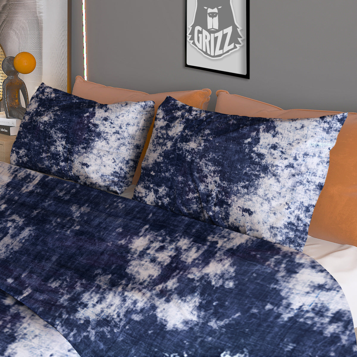 White And Blue Tie Dye Acid Wash Print Duvet Cover Bedding Set