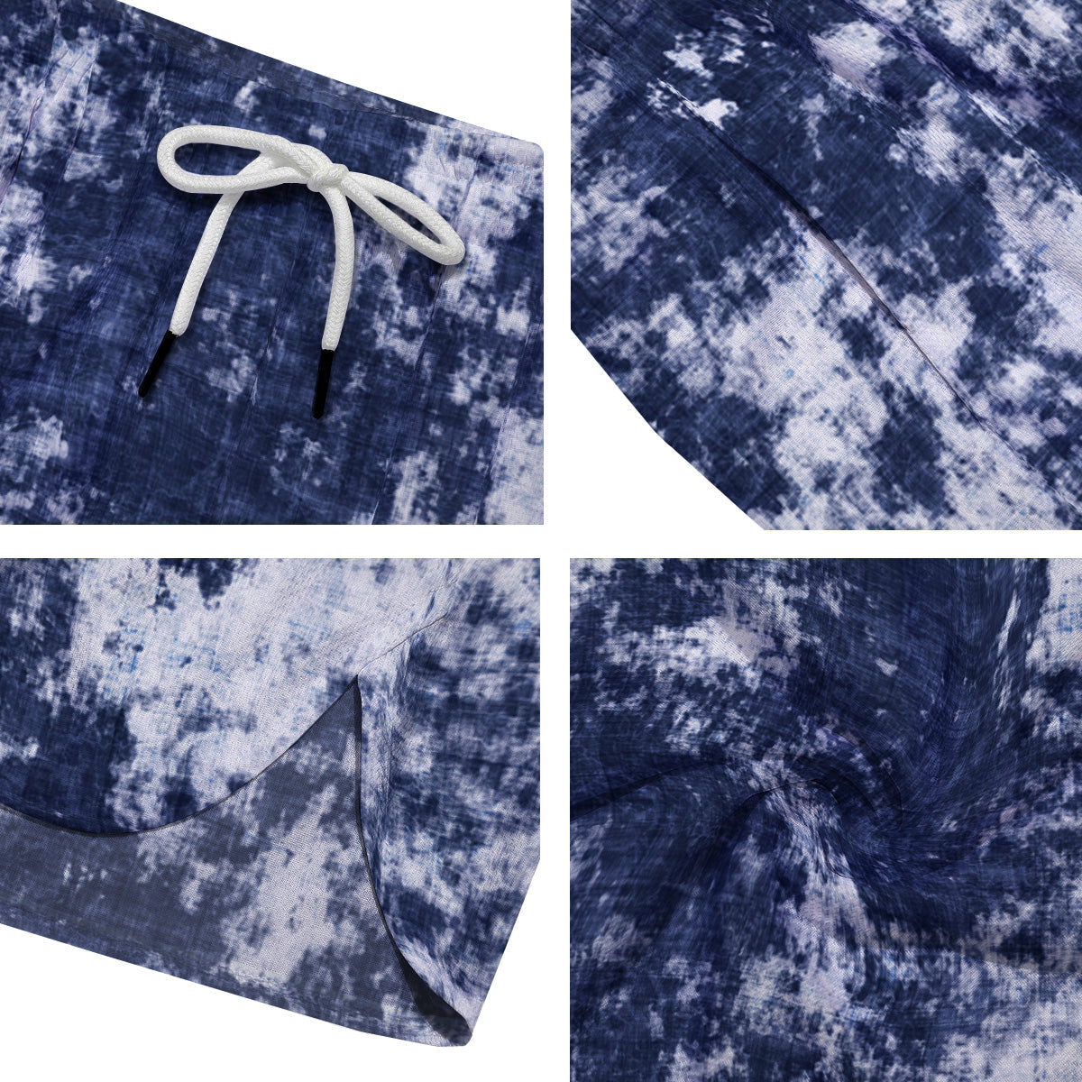 White And Blue Tie Dye Acid Wash Print Men's Running Shorts-grizzshop