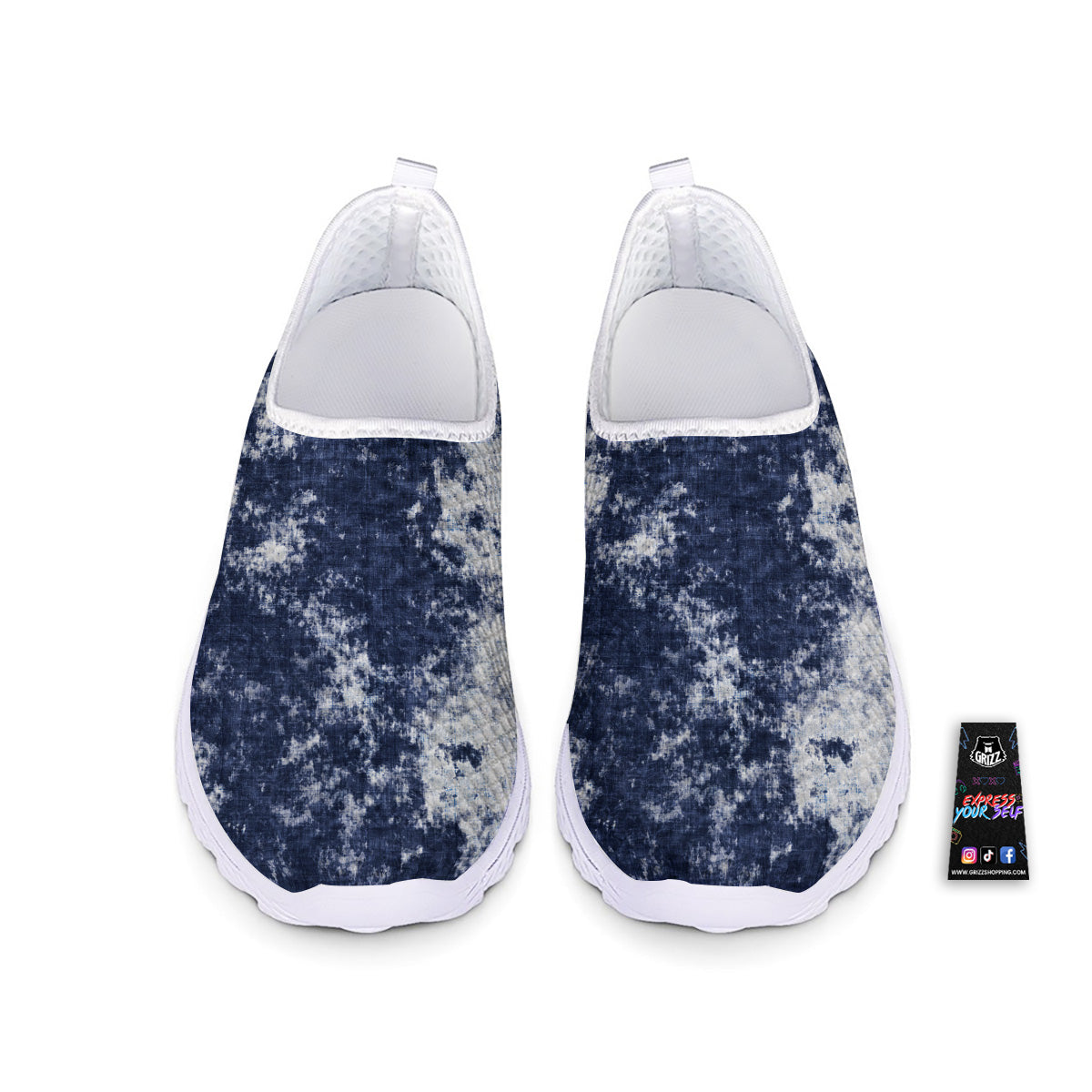 White And Blue Tie Dye Acid Wash Print Nurse Shoes-grizzshop