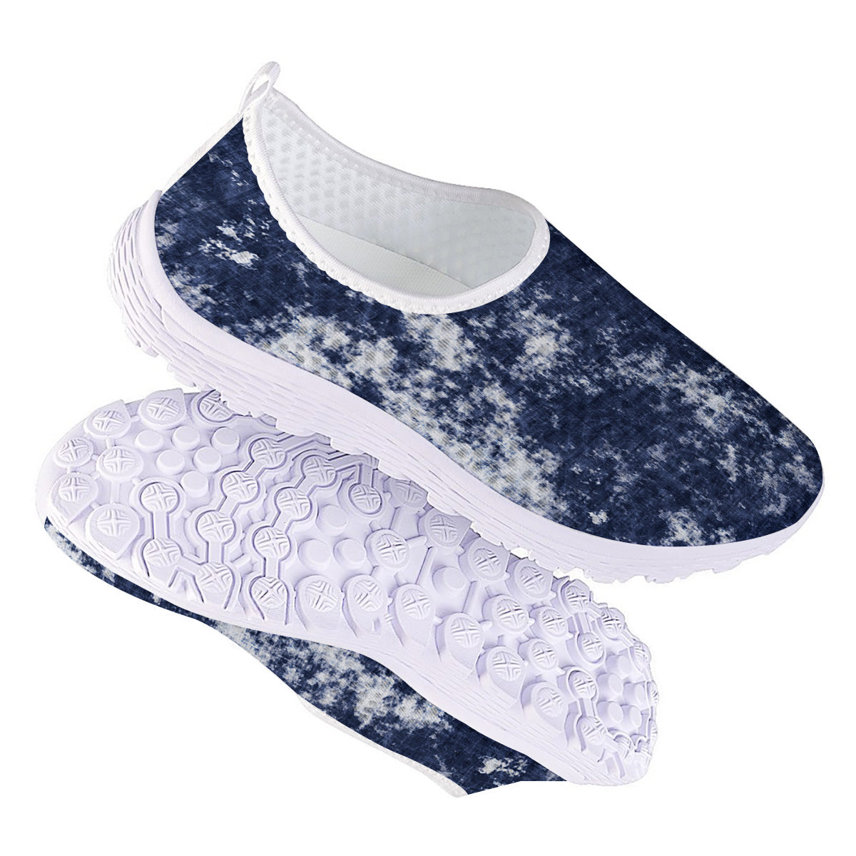 White And Blue Tie Dye Acid Wash Print Nurse Shoes-grizzshop