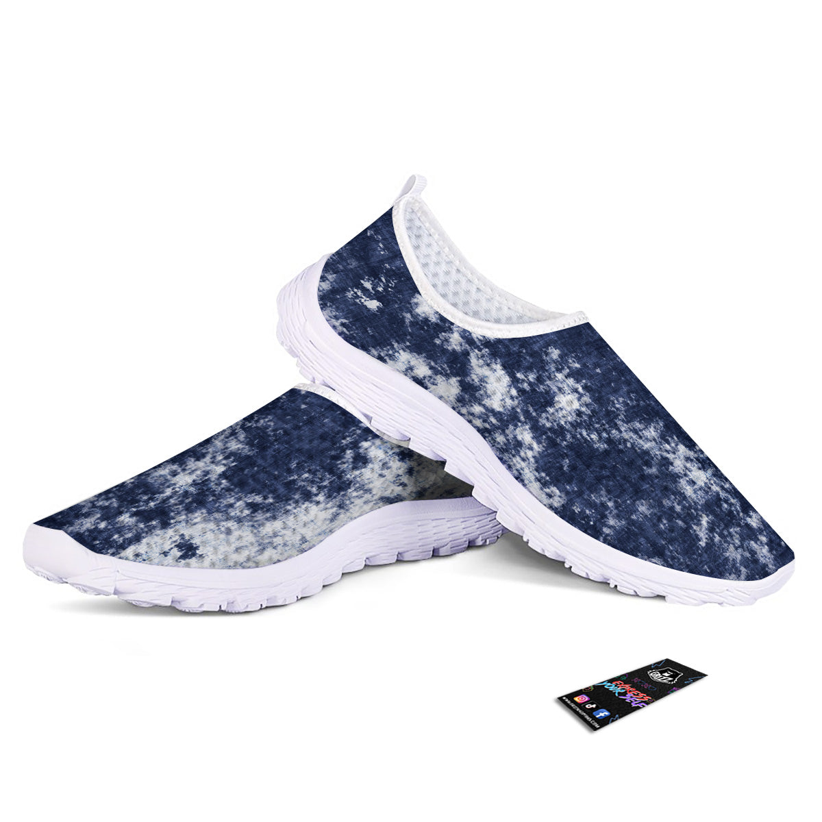 White And Blue Tie Dye Acid Wash Print Nurse Shoes-grizzshop