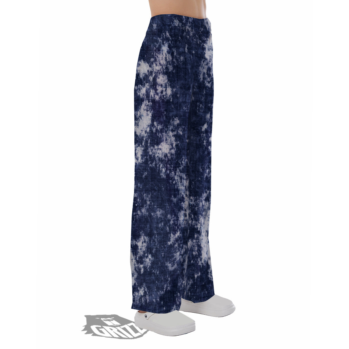 White And Blue Tie Dye Acid Wash Print Pajama Pants-grizzshop