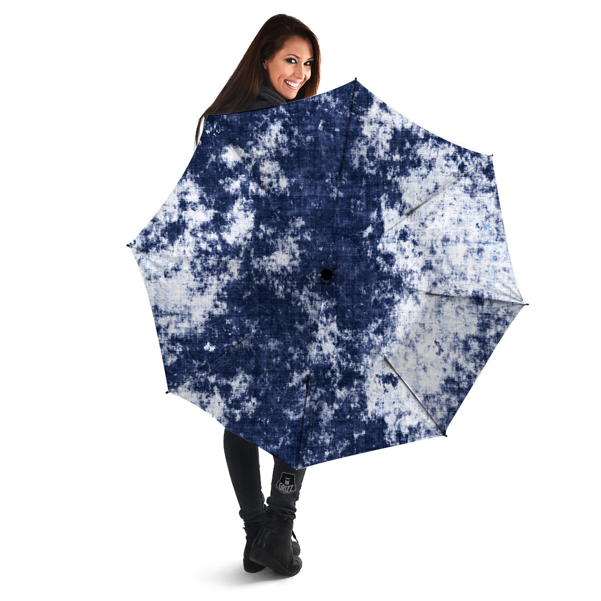 White And Blue Tie Dye Acid Wash Print Umbrella-grizzshop