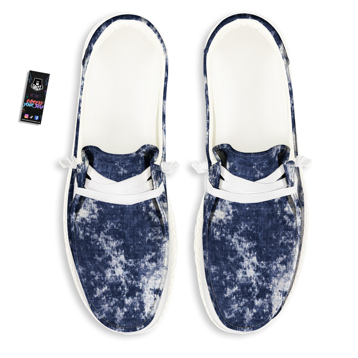 White And Blue Tie Dye Acid Wash Print White Loafers-grizzshop