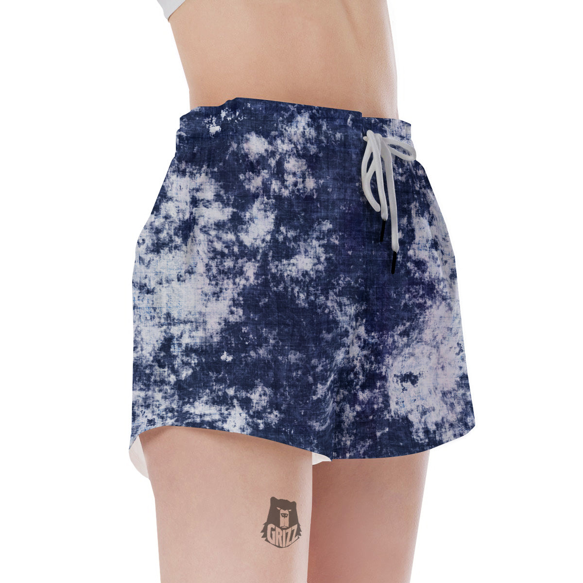 White And Blue Tie Dye Acid Wash Print Women's Shorts-grizzshop