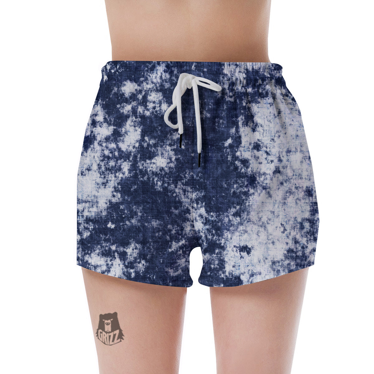 White And Blue Tie Dye Acid Wash Print Women's Shorts-grizzshop