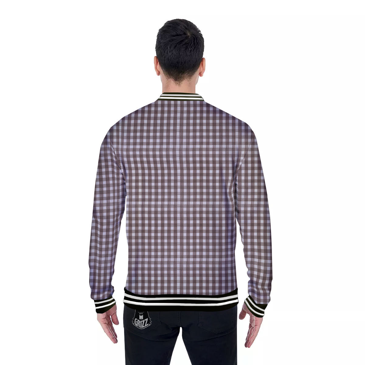 White And Brown Doodle Check Print Pattern Baseball Jacket-grizzshop