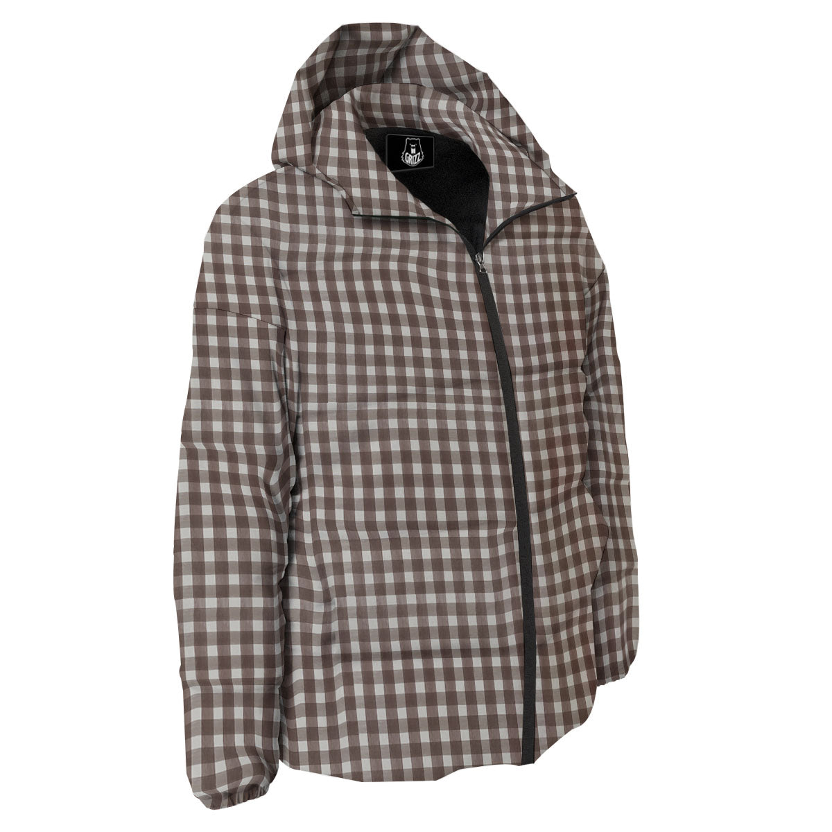 White And Brown Doodle Check Print Pattern Down Jacket-grizzshop