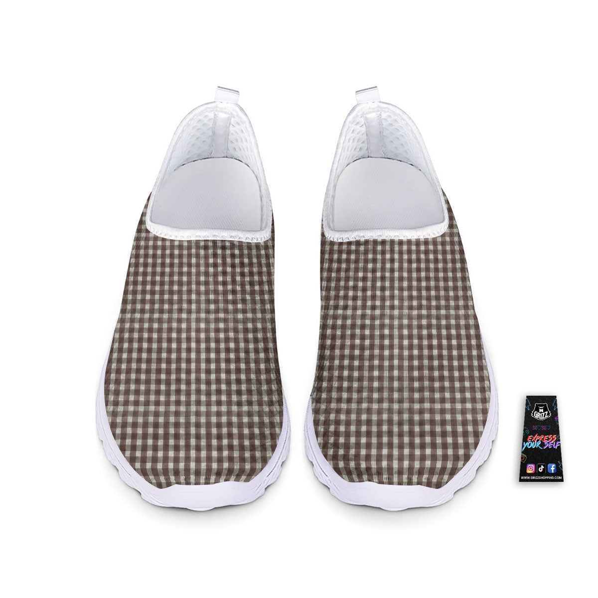 White And Brown Doodle Check Print Pattern Nurse Shoes-grizzshop