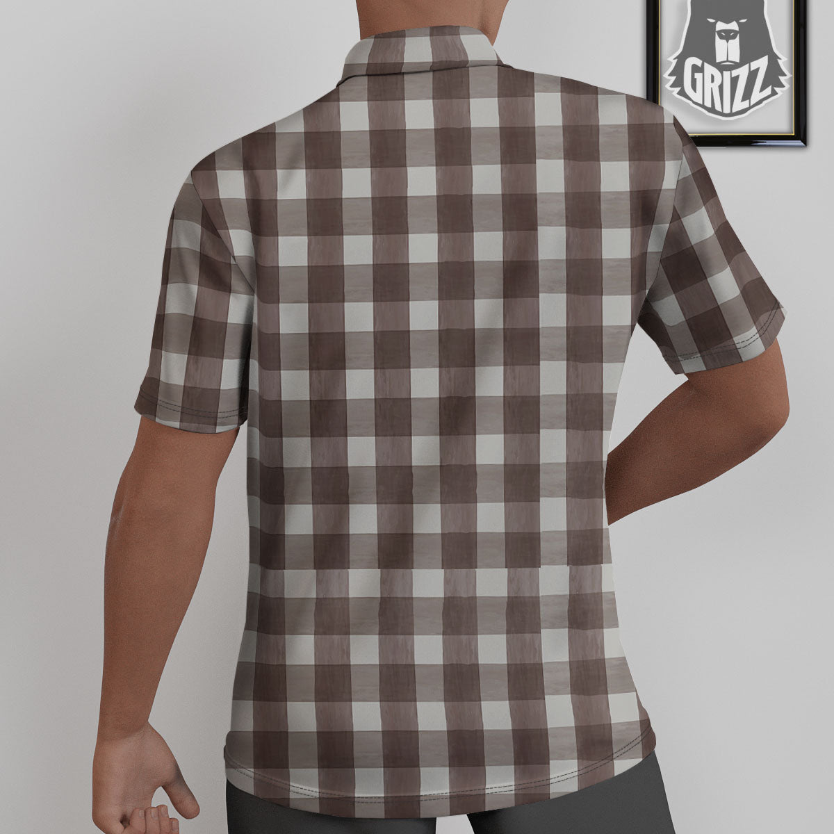 White And Brown Doodle Check Print Pattern Untucked Shirts-grizzshop